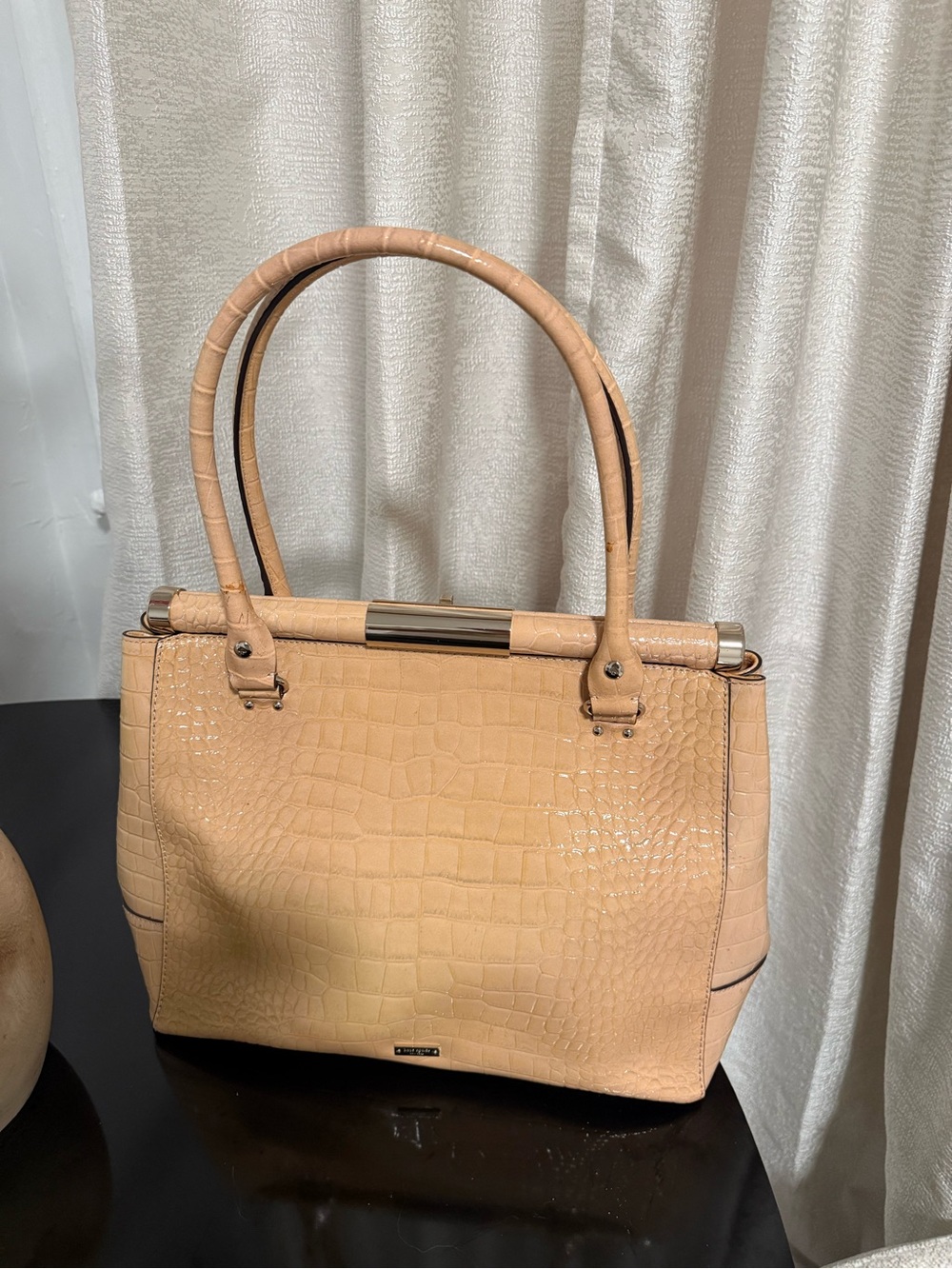 kate spade Croc-Embossed Satchel in Nude Peach